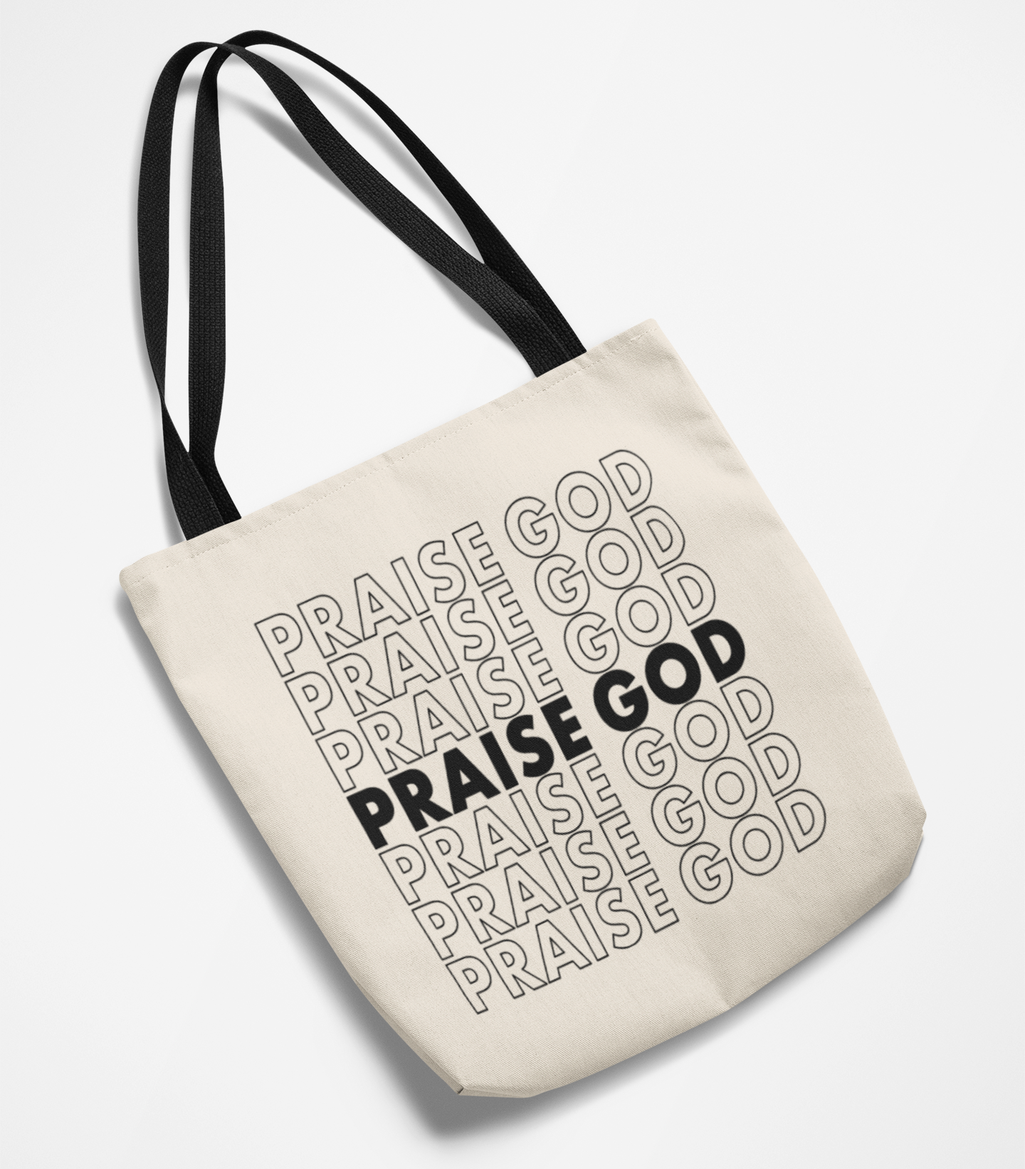 Praise God In Black Text Canvas Tote Bag With Black Handles