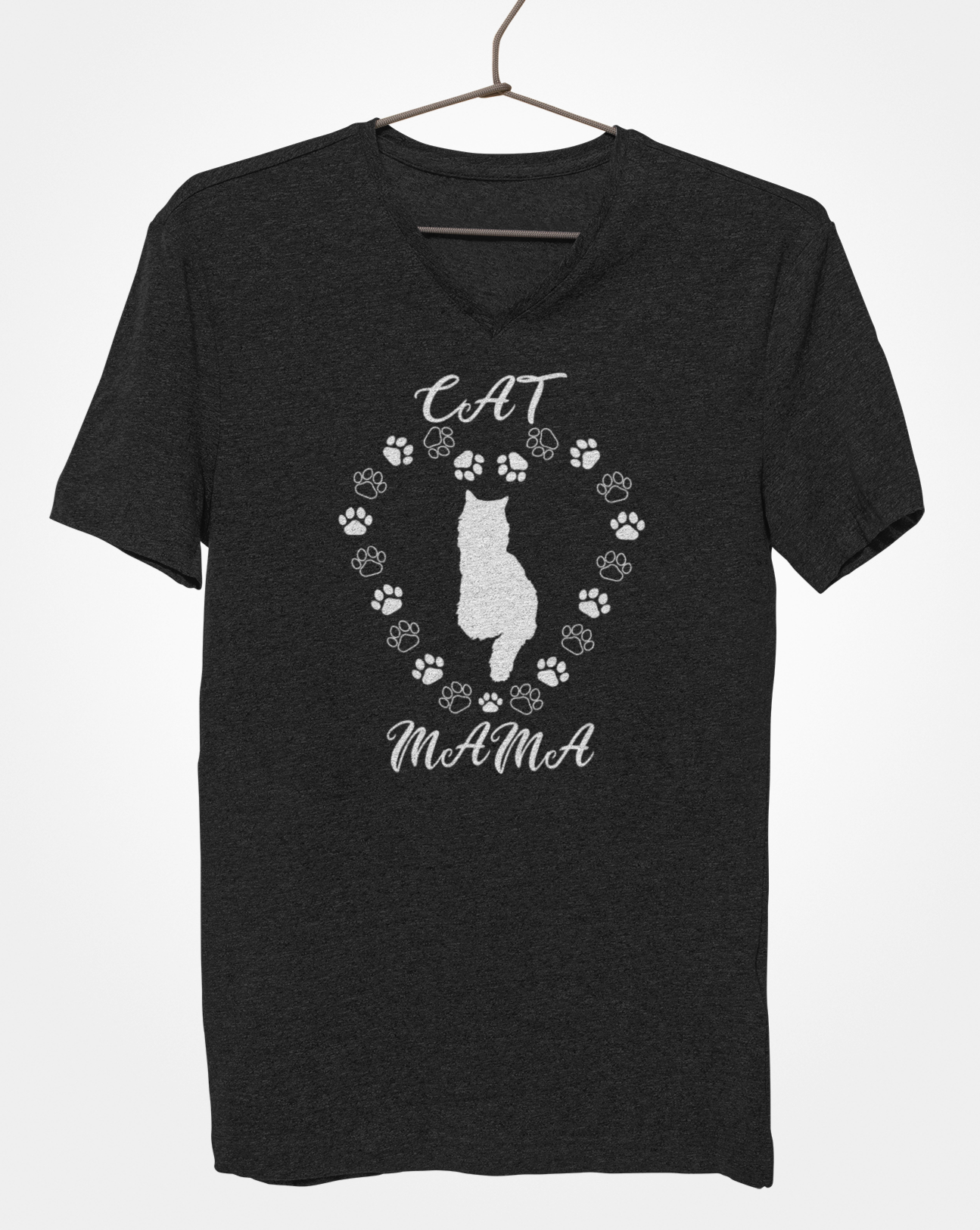 Cat Mama White Women's V-Neck T-Shirt