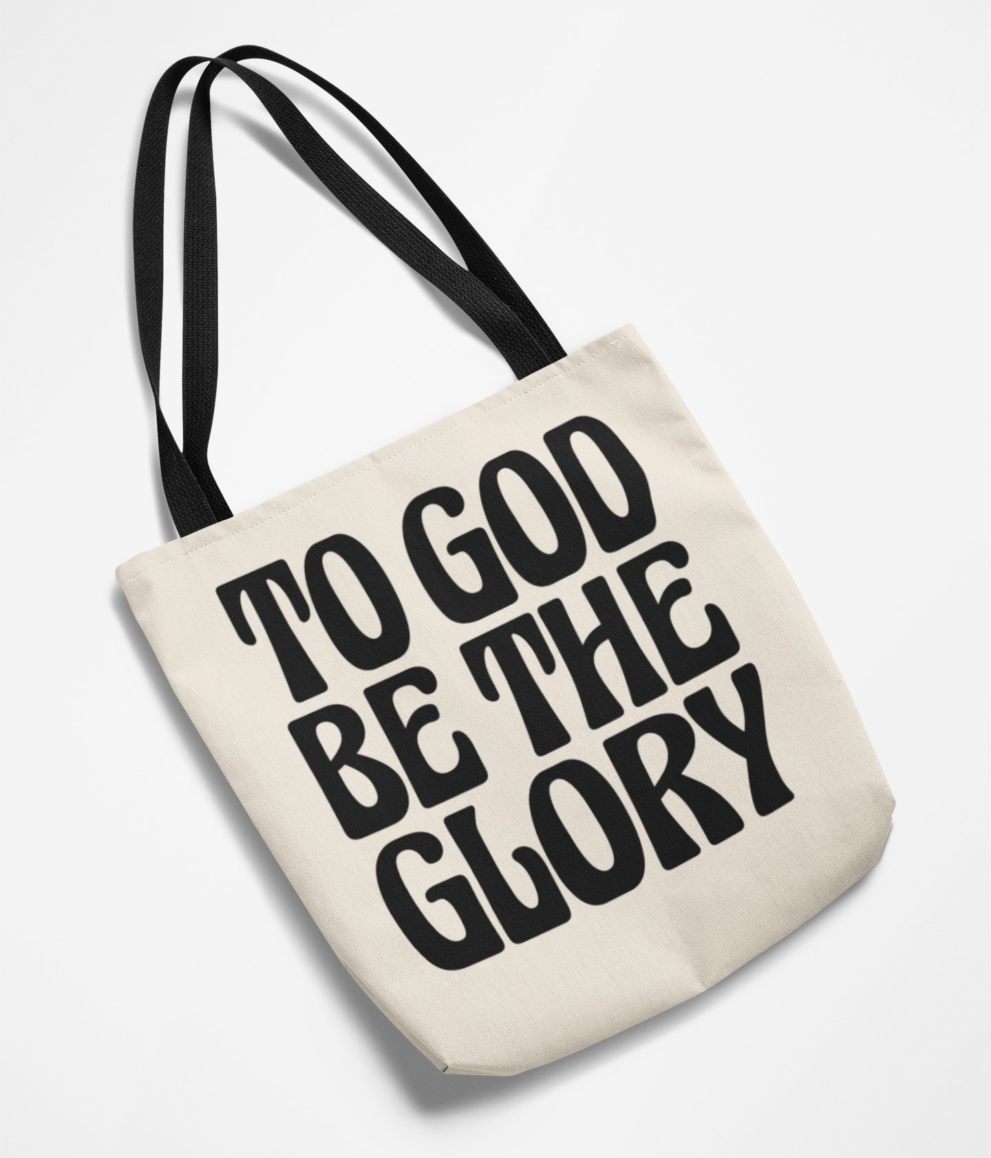 To God Be The Glory In Black Canvas Tote Bag With Black Handles