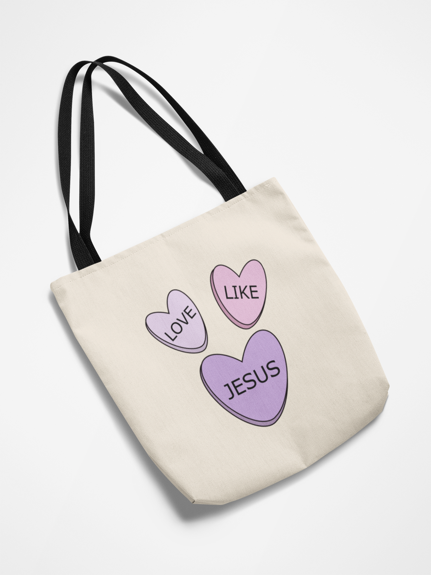 Love Like Jesus Candy Hearts Tote Bag With Black Handles