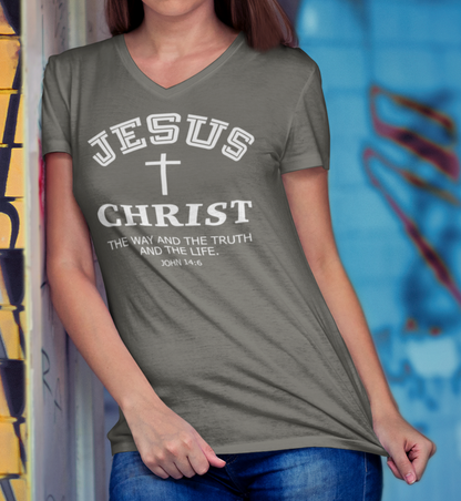 Jesus Christ The Way The Truth and the Life Women's V-Neck T-Shirt