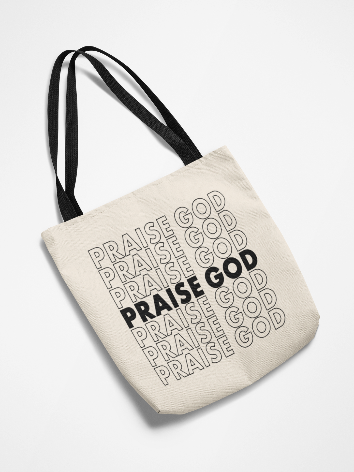 Praise God In Black Text Canvas Tote Bag With Black Handles