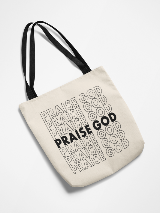 Praise God In Black Text Canvas Tote Bag With Black Handles