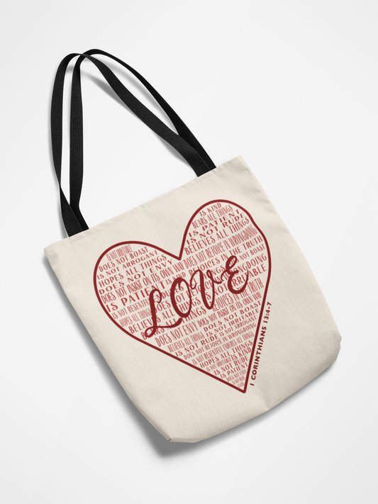 Heart Of Love Canvas Tote Bag With Black Handles