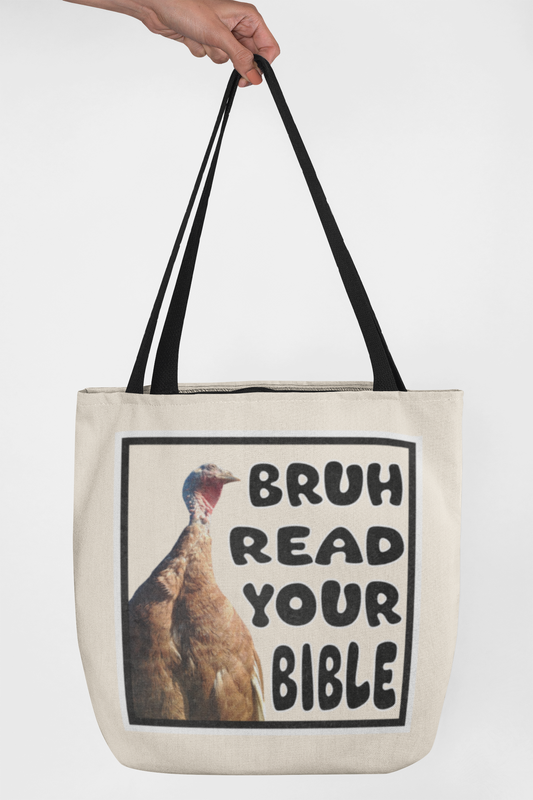 Bruh Read Your Bible Funny Turkey Canvas Tote Bag With Black Handles