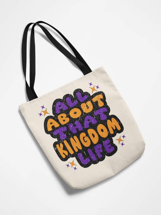 All About That Kingdom Life Bold Colors Canvas Tote Bag With Black Handles