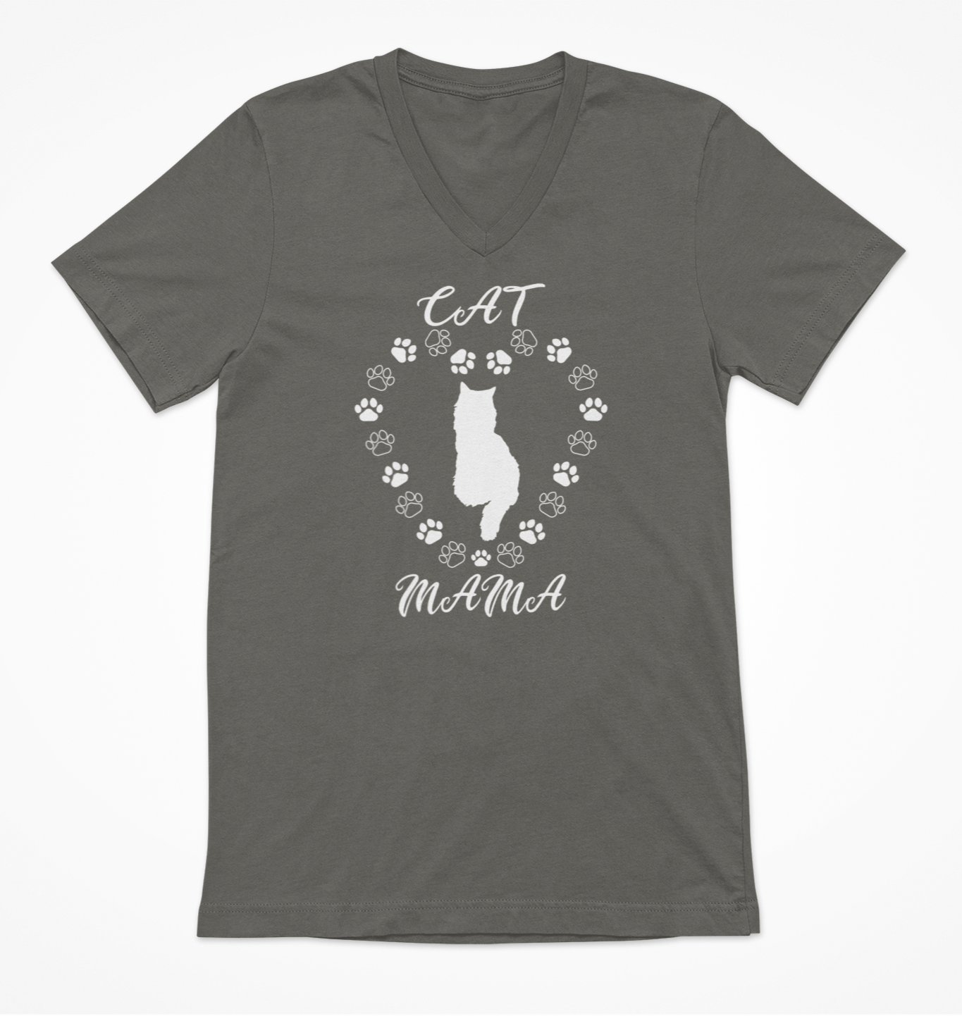 Cat Mama White Women's V-Neck T-Shirt