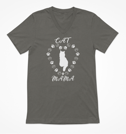 Cat Mama White Women's V-Neck T-Shirt