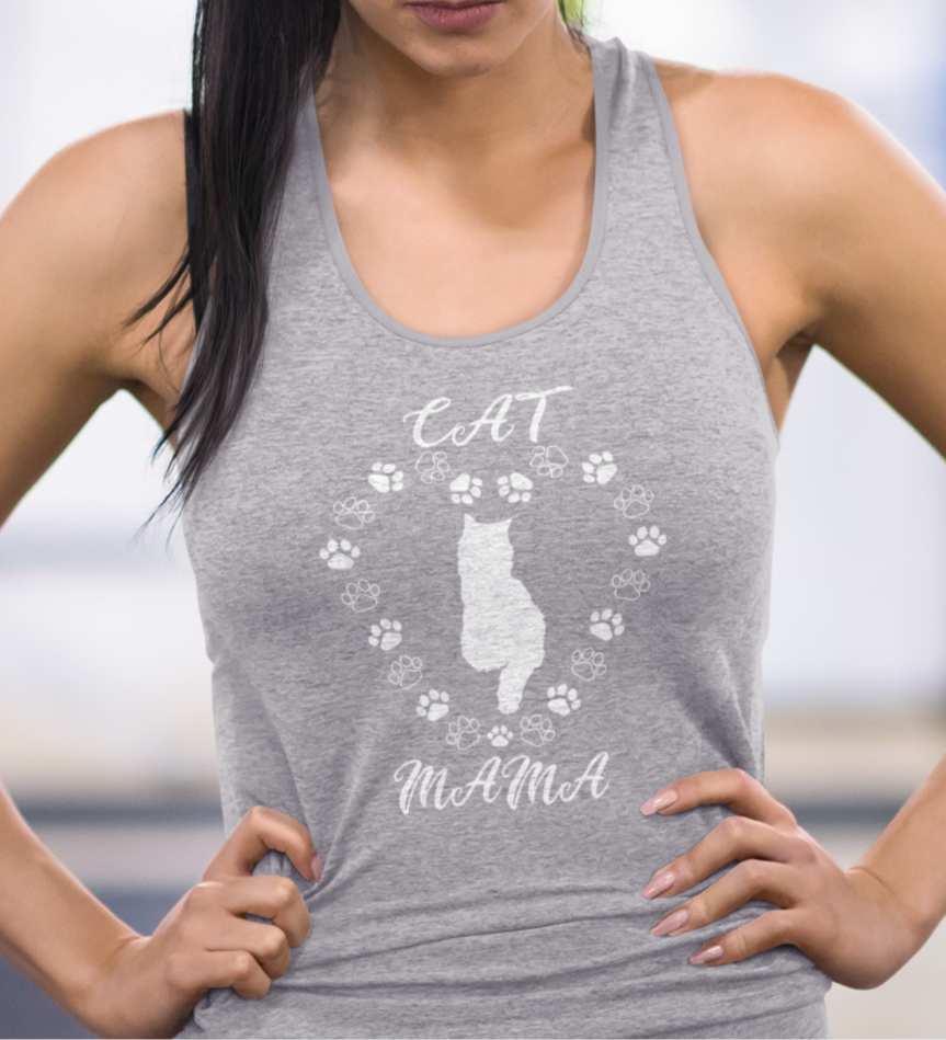 Cat Mama White Women's Racerback Tank Top