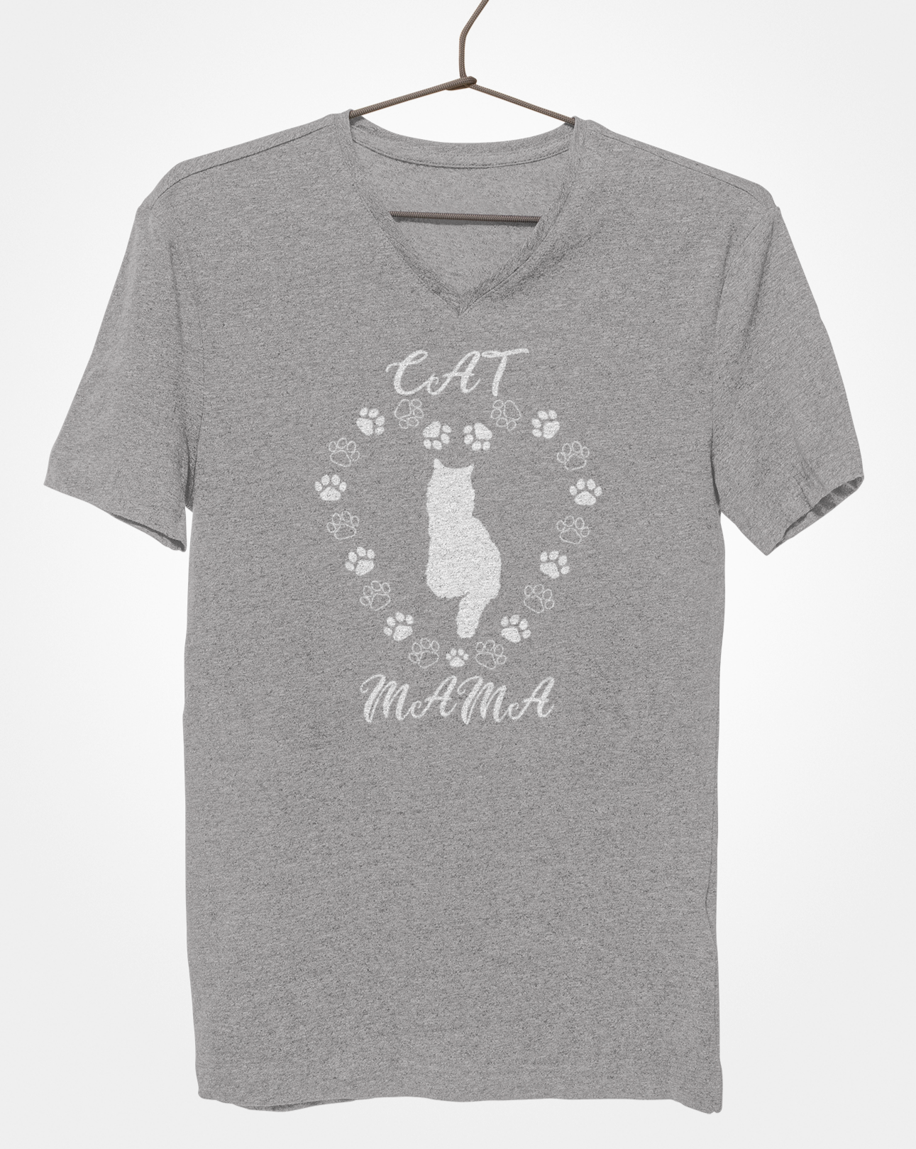 Cat Mama White Women's V-Neck T-Shirt