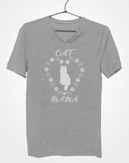 Cat Mama White Women's V-Neck T-Shirt