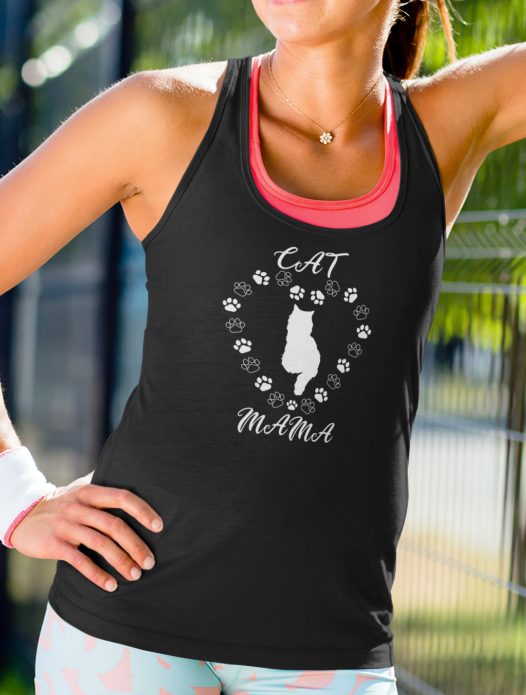 Cat Mama White Women's Racerback Tank Top
