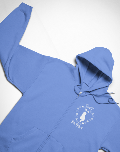 Cat Mama White Full Zip Hoodie