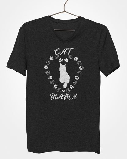 Cat Mama White Women's V-Neck T-Shirt