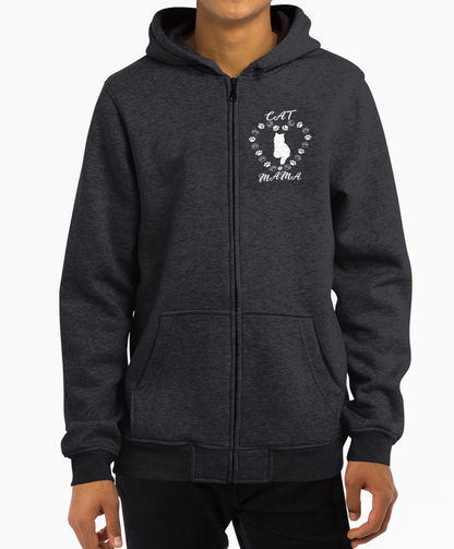 Cat Mama White Full Zip Hoodie