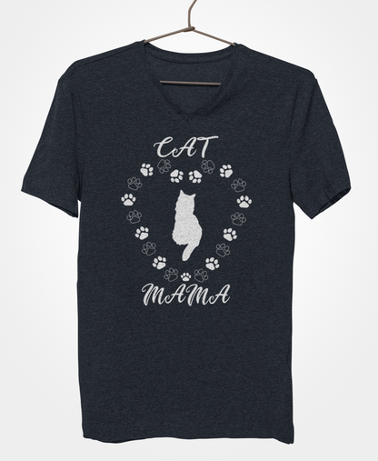 Cat Mama White Women's V-Neck T-Shirt