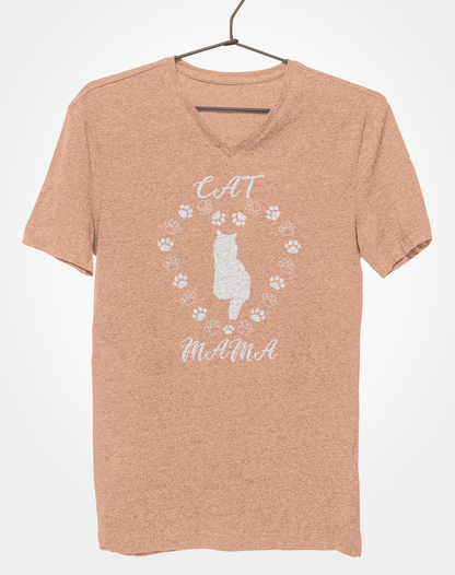 Cat Mama White Women's V-Neck T-Shirt