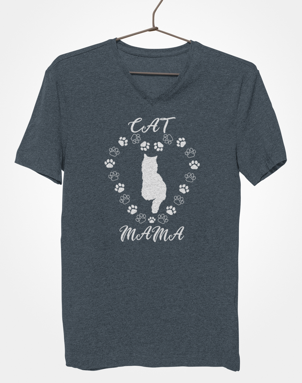 Cat Mama White Women's V-Neck T-Shirt