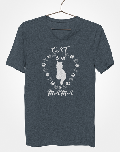 Cat Mama White Women's V-Neck T-Shirt