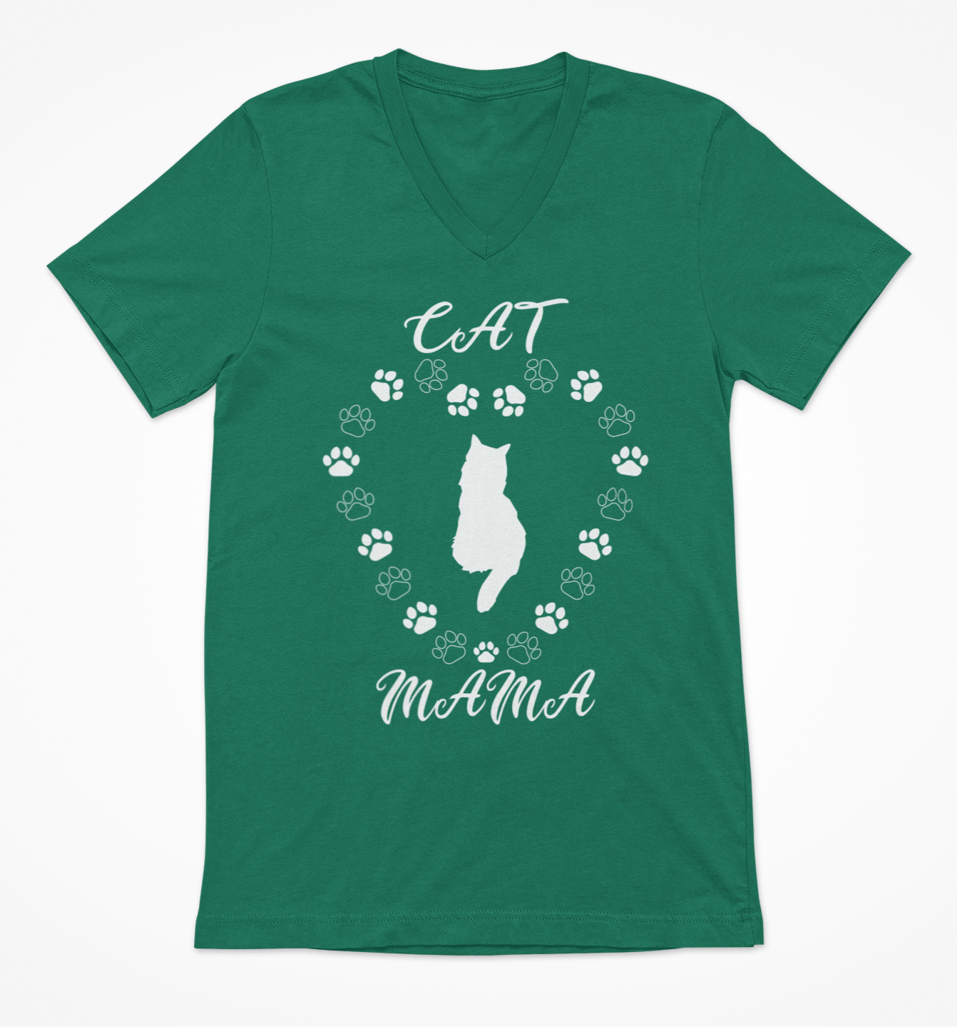 Cat Mama White Women's V-Neck T-Shirt