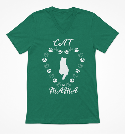 Cat Mama White Women's V-Neck T-Shirt