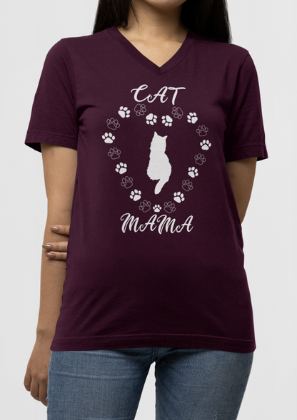 Cat Mama White Women's V-Neck T-Shirt