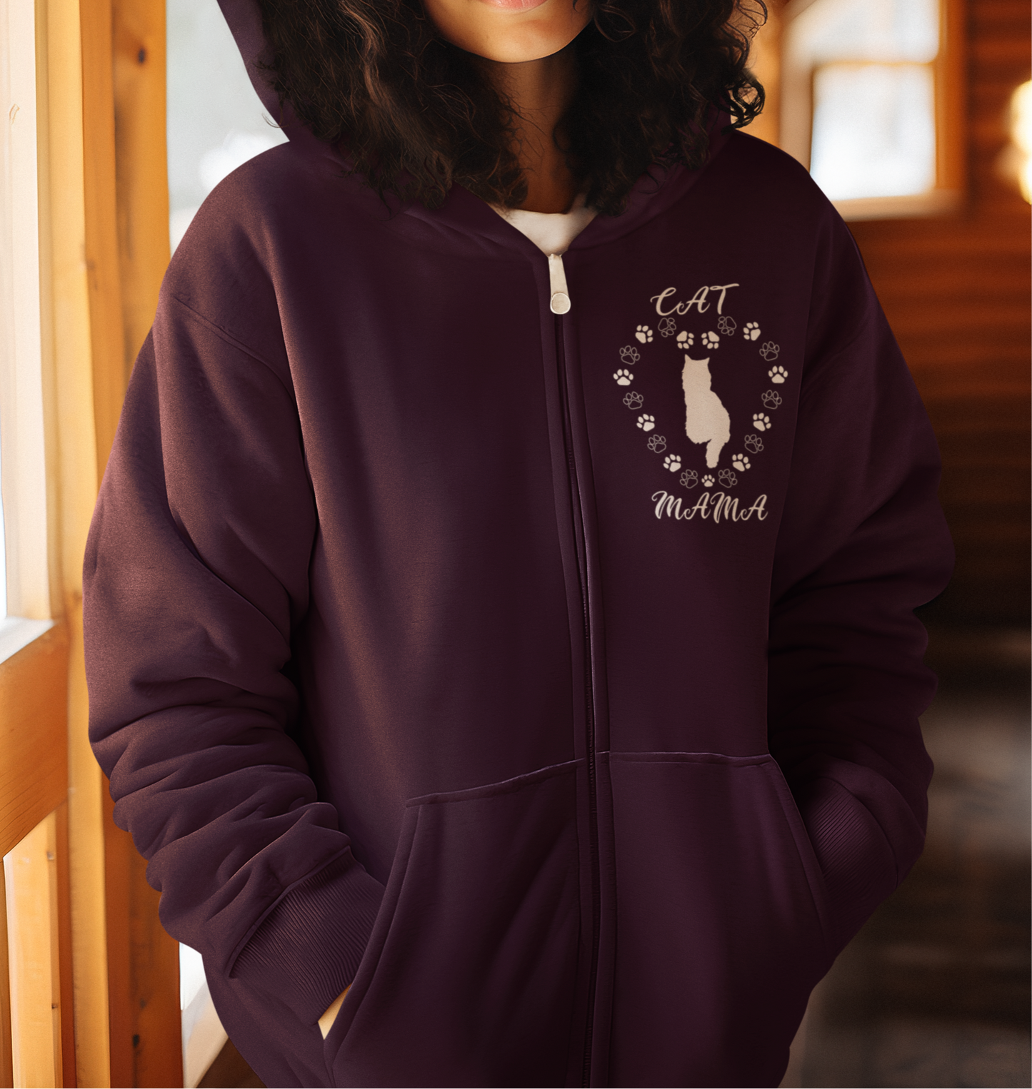 Cat Mama White Full Zip Hoodie