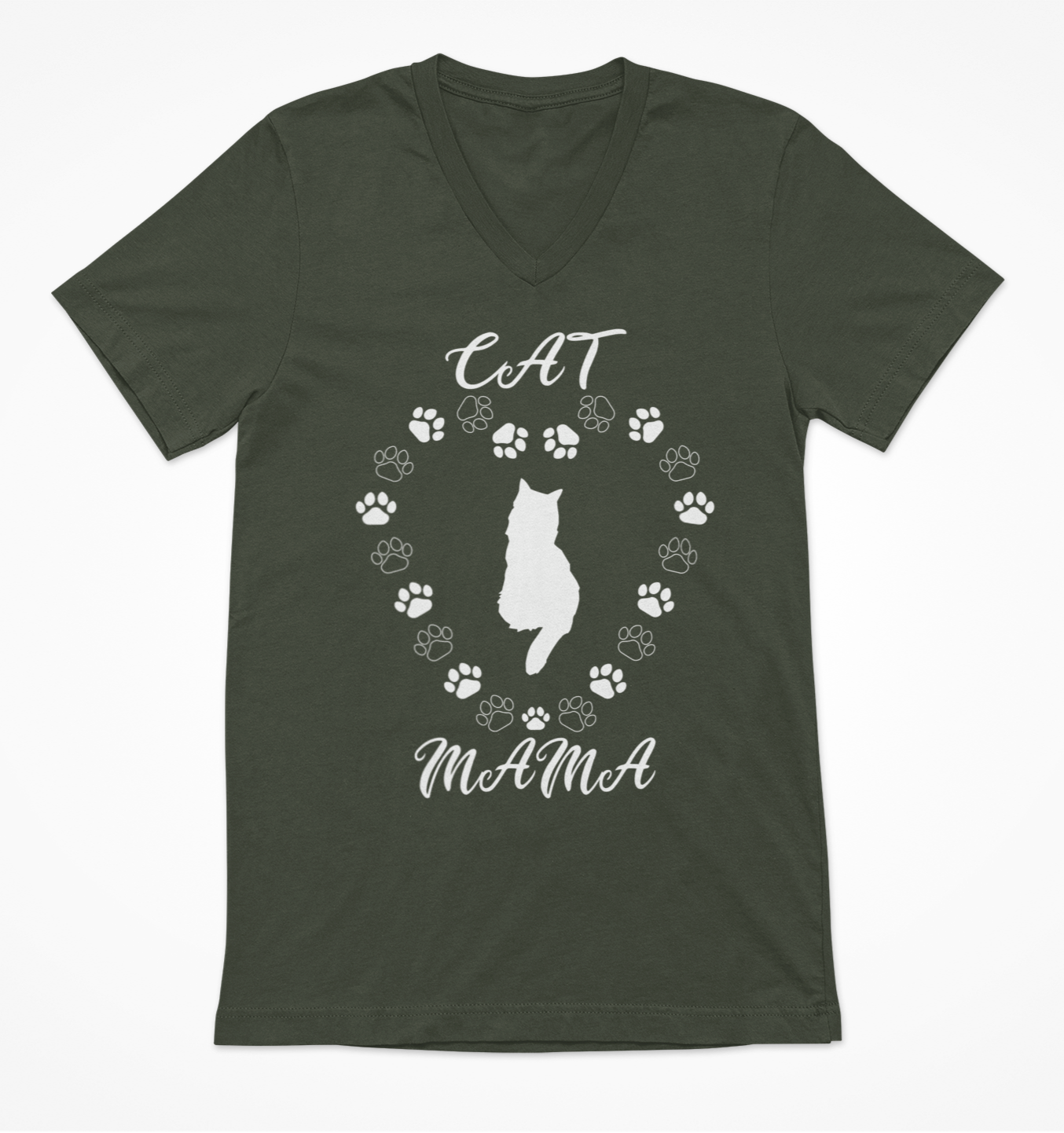 Cat Mama White Women's V-Neck T-Shirt