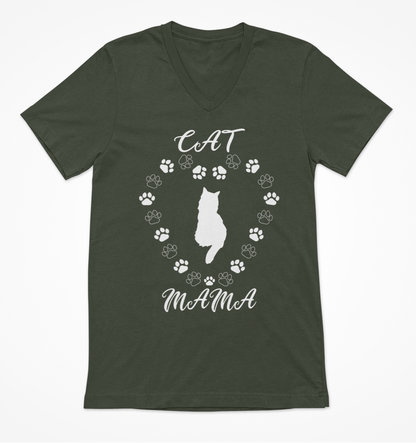 Cat Mama White Women's V-Neck T-Shirt