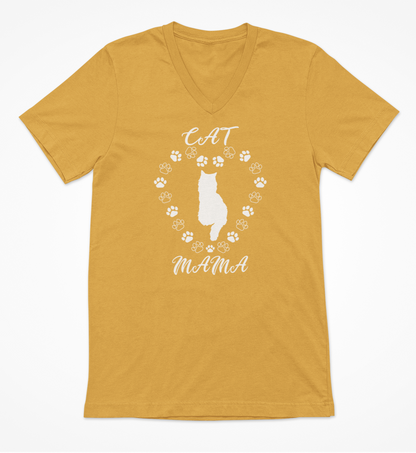 Cat Mama White Women's V-Neck T-Shirt