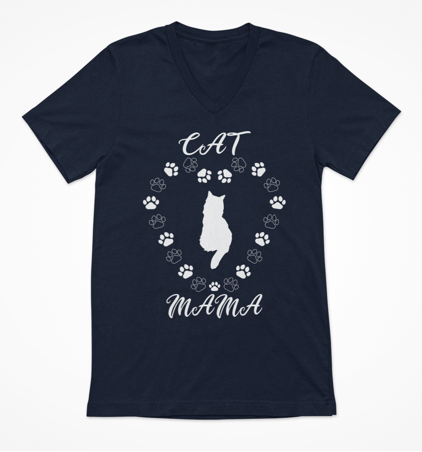 Cat Mama White Women's V-Neck T-Shirt