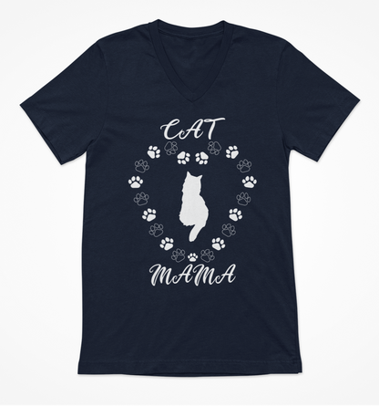 Cat Mama White Women's V-Neck T-Shirt