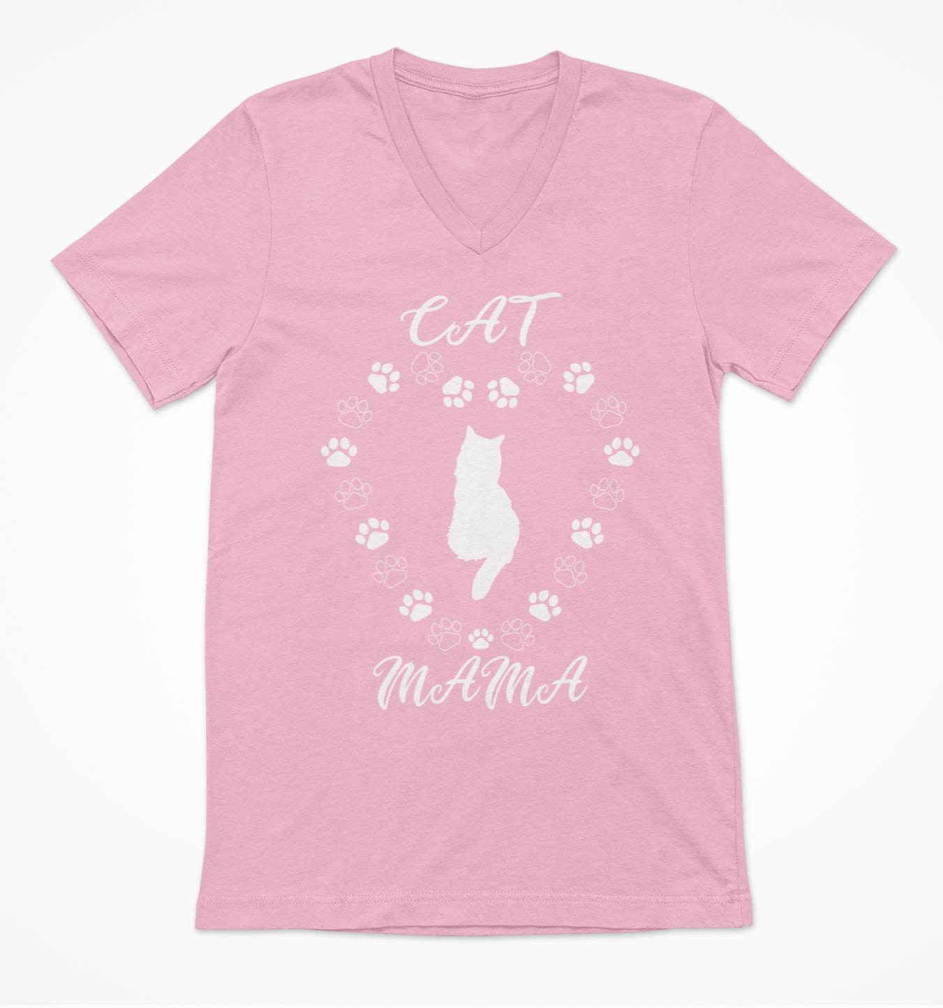Cat Mama White Women's V-Neck T-Shirt