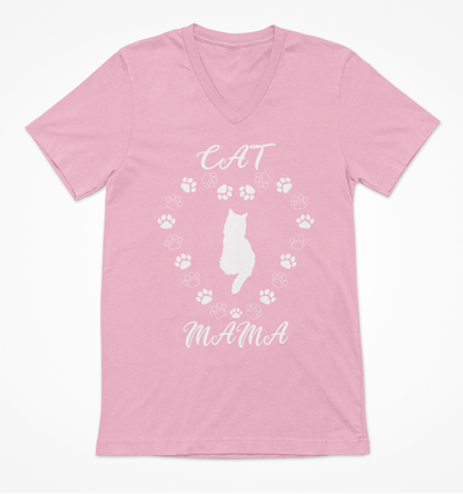 Cat Mama White Women's V-Neck T-Shirt