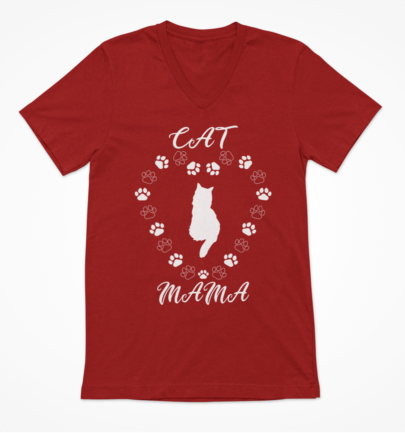 Cat Mama White Women's V-Neck T-Shirt