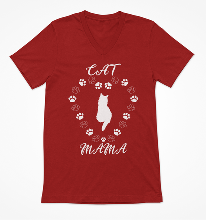 Cat Mama White Women's V-Neck T-Shirt