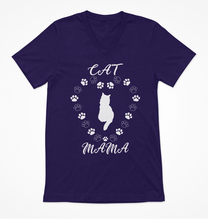 Cat Mama White Women's V-Neck T-Shirt