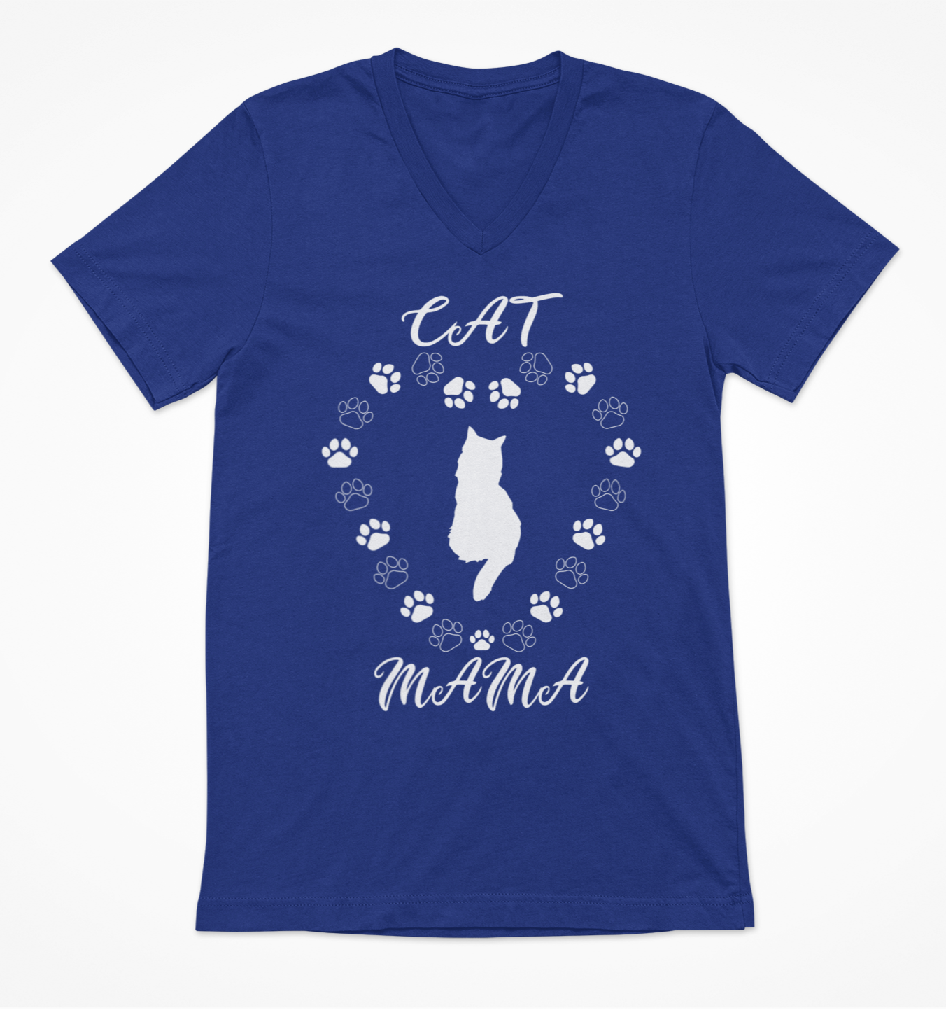Cat Mama White Women's V-Neck T-Shirt