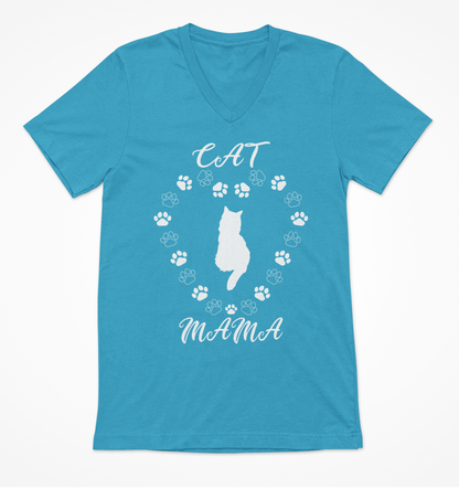 Cat Mama White Women's V-Neck T-Shirt