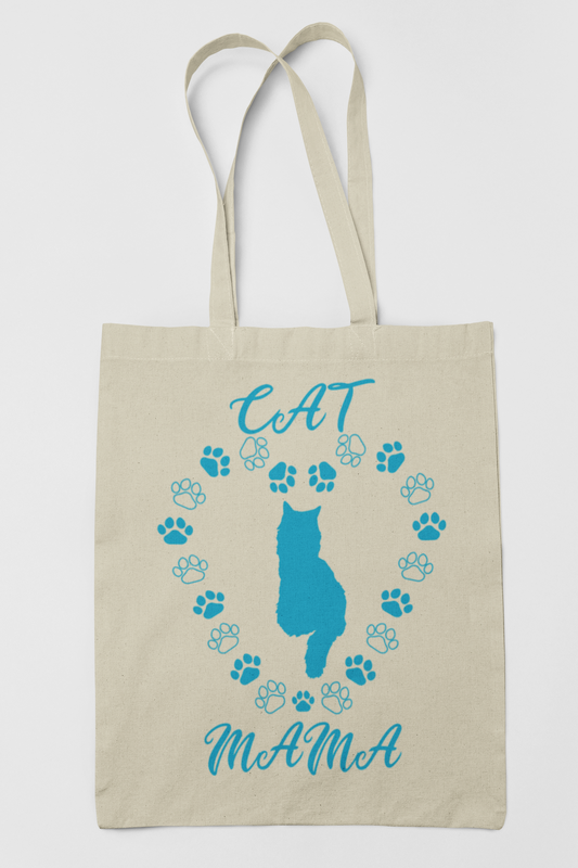 Cat Mama In Teal Canvas Tote Bag