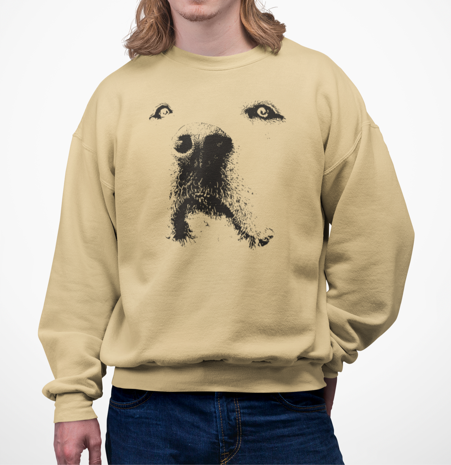 Dog Face Graphic Fleece Crew Sweatshirt