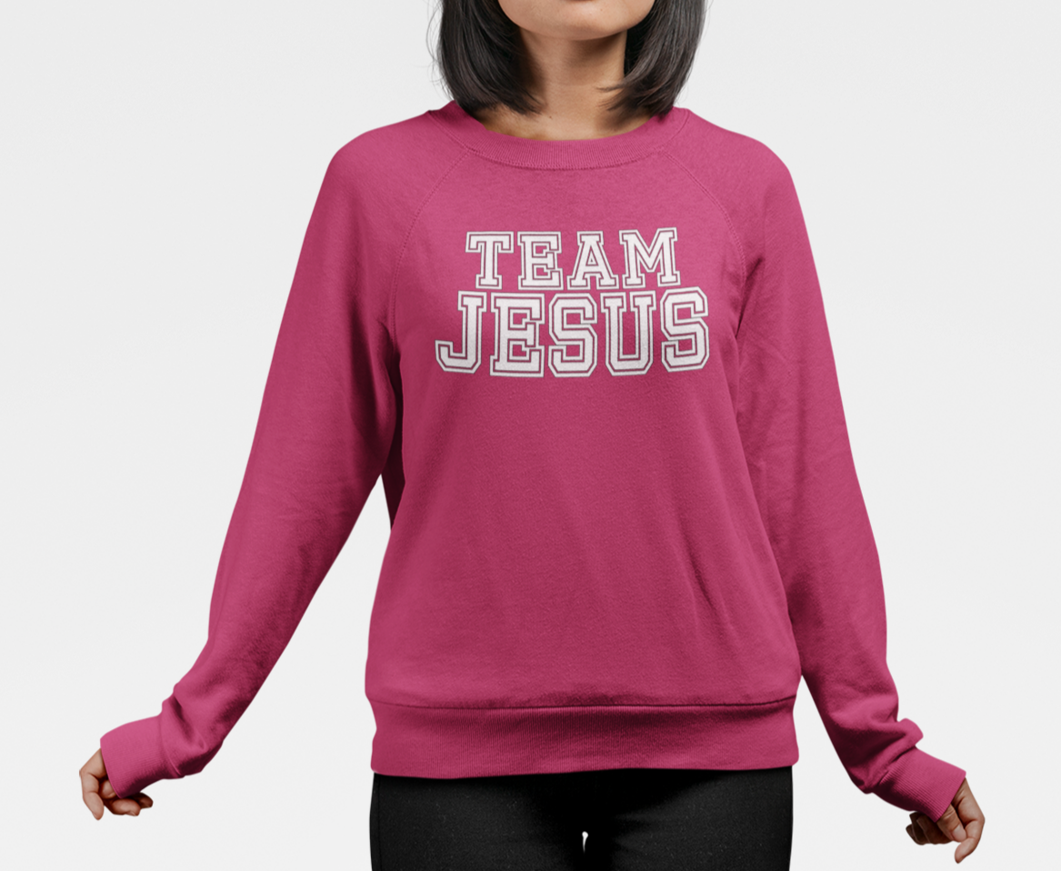 Team Jesus-White Text Fleece Crew Sweatshirt