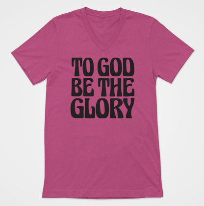 To God Be The Glory Black Text  Women's V-Neck T-Shirt