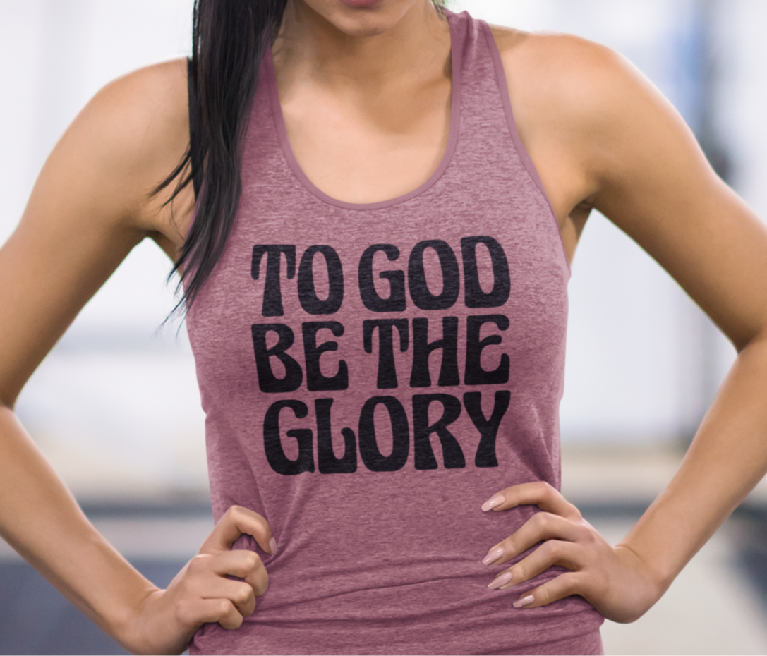 To God Be The Glory Black Text Racerback Tank Top