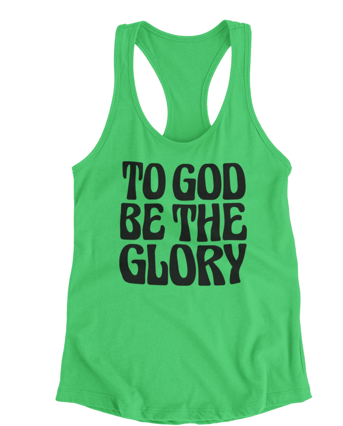 To God Be The Glory Black Text Racerback Tank Top