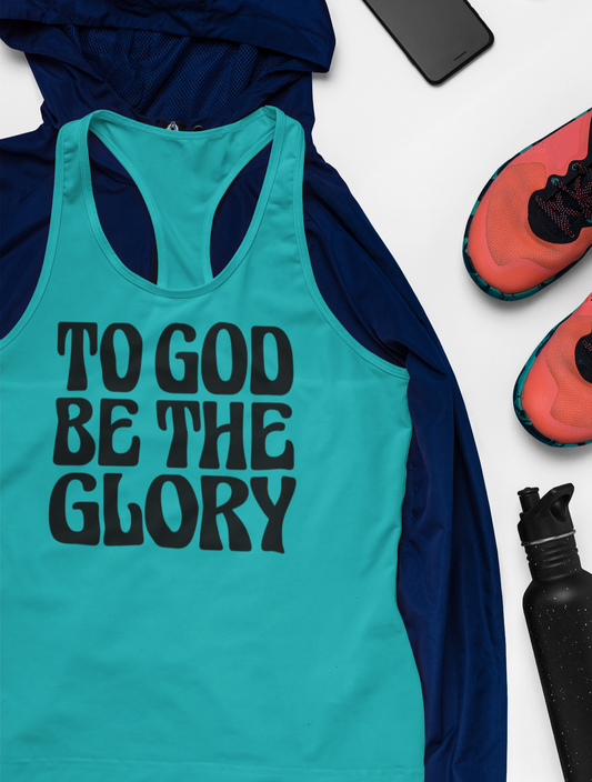 To God Be The Glory Black Text Racerback Tank Top