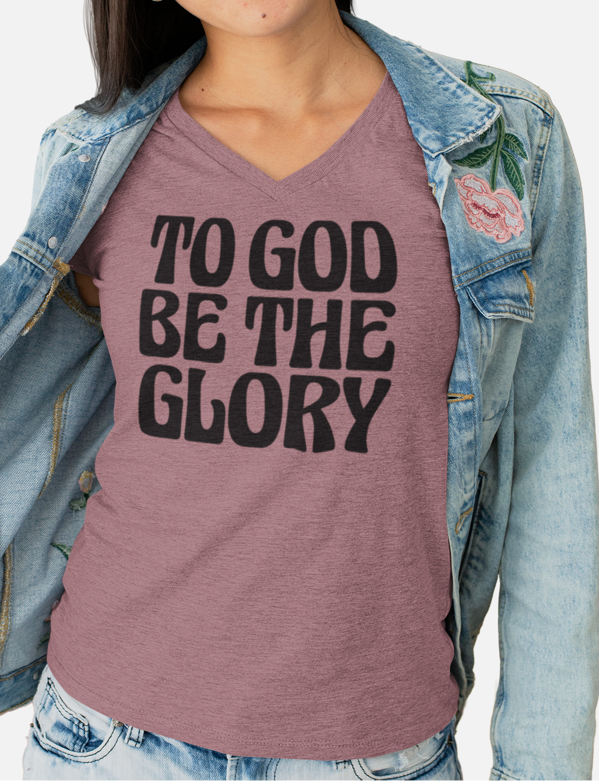 To God Be The Glory Black Text  Women's V-Neck T-Shirt