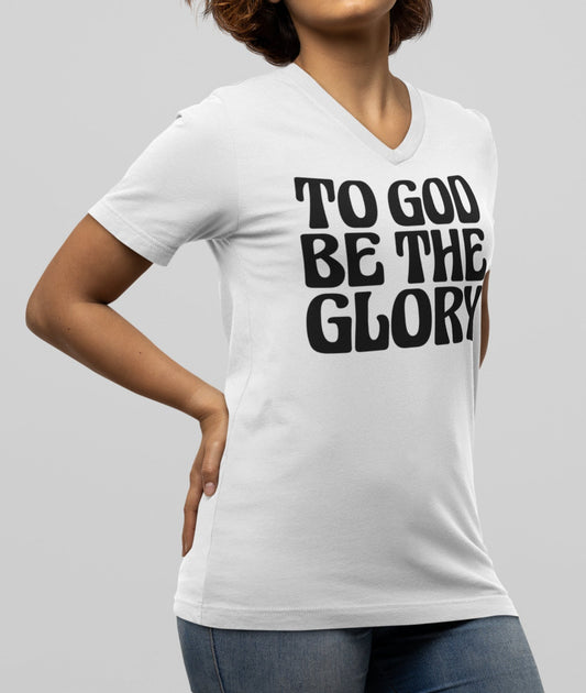 To God Be The Glory Black Text  Women's V-Neck T-Shirt